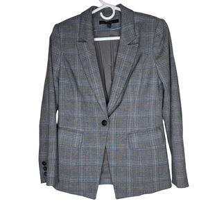 White House Black Market Blue and Gray Plaid Blazer Jacket 4P petite one button